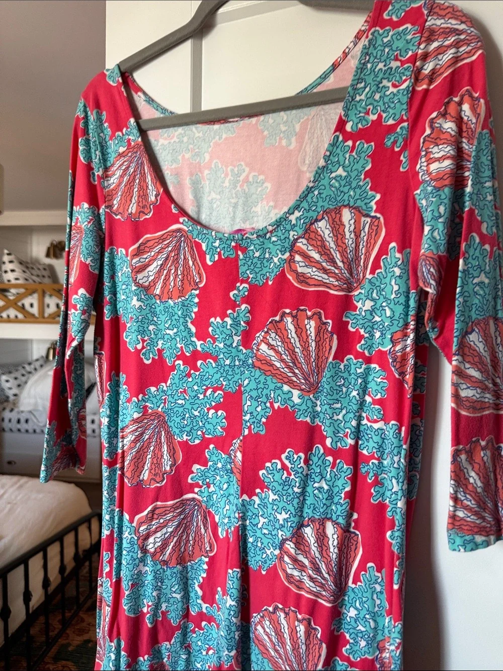 Lilly Pulitzer Coral Seashell Print Midi Dress in Red & Teal - Picture 5 of 7
